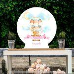 Wooden printed sign, Hot air balloon hand drawn animals art II