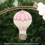 Wooden figure printed Hot air baloon watercolor
