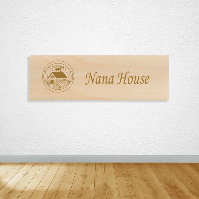 Wooden sign engraved logo, horizontal