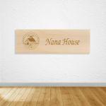 Wooden sign engraved logo, horizontal