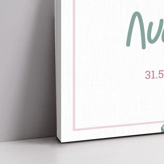 Canvaswelcome to my baptism, Teddy bear with blue balloons and flowers mint