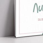 Canvaswelcome to my baptism, Teddy bear with blue balloons and flowers mint