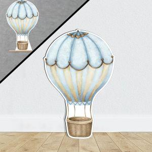 Wooden figure printed Hot air baloon watercolor cyan