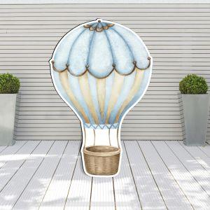 Wooden figure printed Hot air baloon watercolor cyan 2