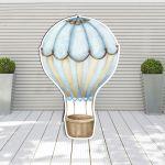 Wooden figure printed Hot air baloon watercolor cyan