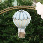 Wooden figure printed Hot air baloon watercolor cyan