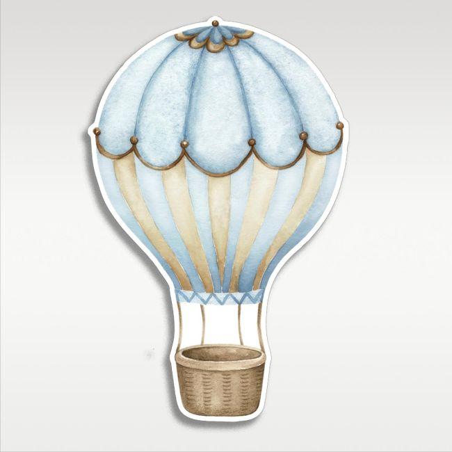 Wooden figure printed Hot air baloon watercolor cyan