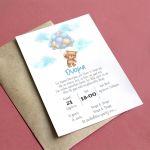 Baptism invitaion, Bear with blue balloons