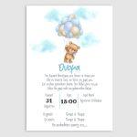 Baptism invitaion, Bear with blue balloons