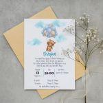 Baptism invitaion, Bear with blue balloons