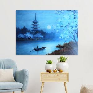 Canvas print River and pagoda under a spring moon, Niimi S.