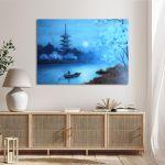 Canvas print River and pagoda under a spring moon, Niimi S.