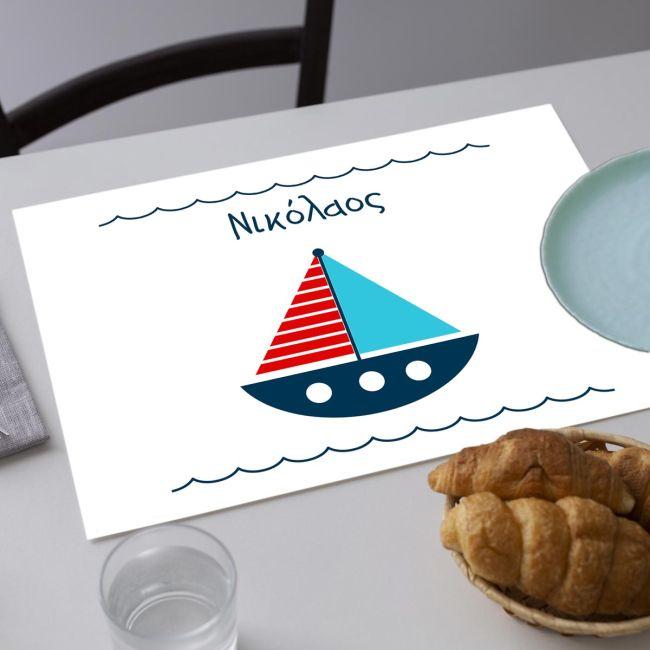 Placemat baptism party, Greek sailboat