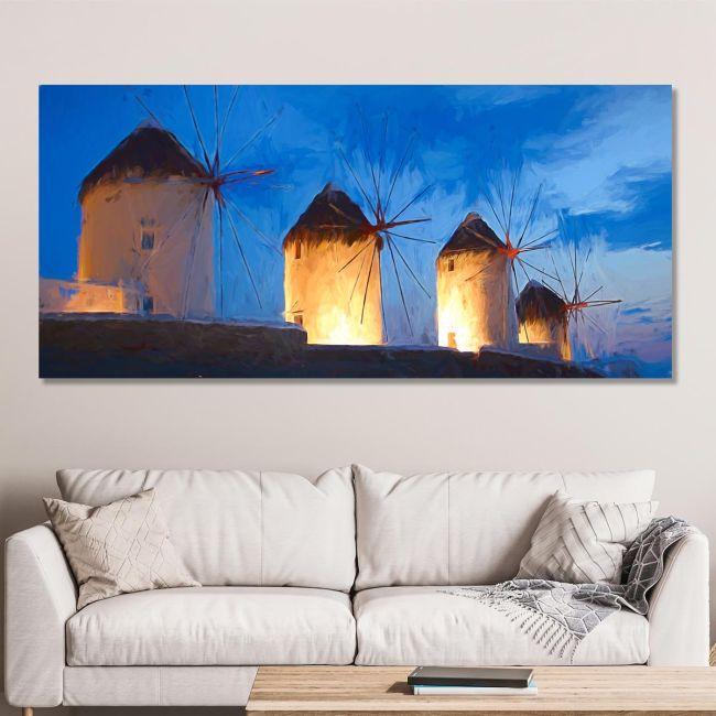 Canvas print Windmills impression, panoramic