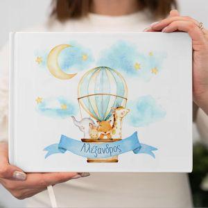 Wishes book, Hot air balloon hand drawn animals art I