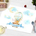Placemat baptism party, Hot air balloon hand drawn animals art I