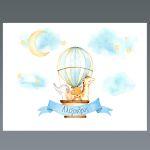Placemat baptism party, Hot air balloon hand drawn animals art I