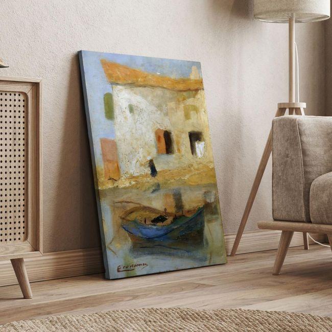 Canvas print Boat and house, Oikonomou