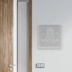 Πινακίδα εισόδου, διάφανο plexiglass, χάραξη με laser, τετράγωνη 