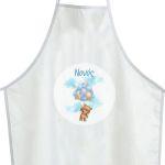 Sticker forbaptism apron, Teddy bear with blue balloons
