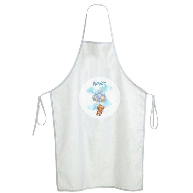 Sticker forbaptism apron, Teddy bear with blue balloons