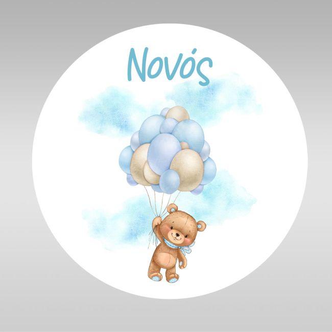 Sticker forbaptism apron, Teddy bear with blue balloons