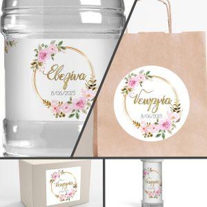 Sticker label Floral golden circles and font