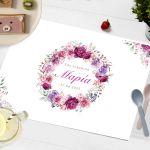 Placemat baptism party, Flower wreath with name