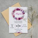 Baptism invitation, Flower wreath with name