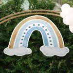 Wooden printedRainbow with clouds, boy