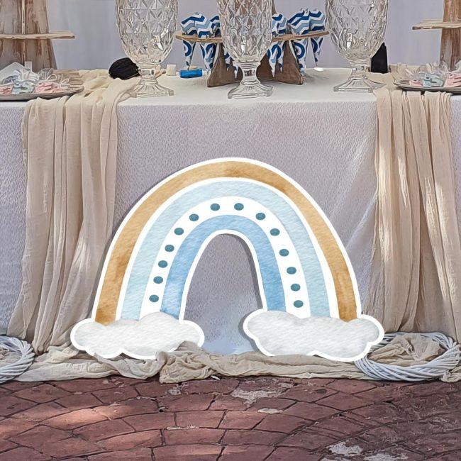 Wooden printedRainbow with clouds, boy