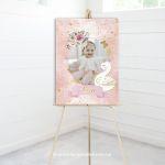 Πίνακας σε καμβά βάπτισης Κύκνος λουλούδια ροζ με χρυσές λεπτομέρειες με φωτογραφία Καμβάς τελαρωμένος