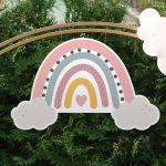Wooden printedRainbow with clouds, art 3