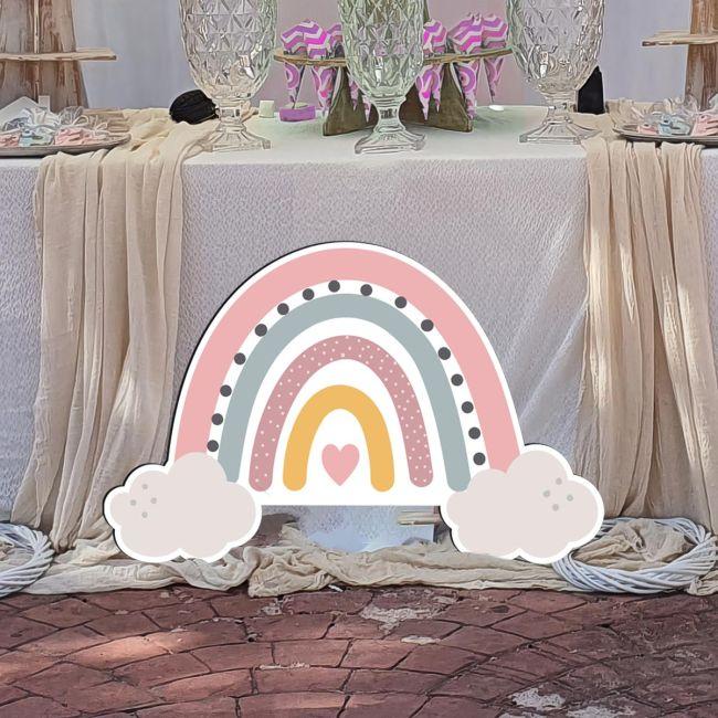 Wooden printedRainbow with clouds, art 3