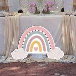 Wooden printedRainbow with clouds, art 3