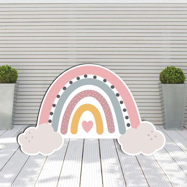 Wooden printedRainbow with clouds, art 3