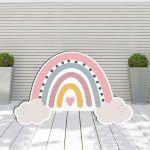 Wooden printedRainbow with clouds, art 3