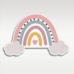 Wooden printedRainbow with clouds, art 3
