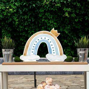 Wooden printedRainbow with clouds and a crown, boy