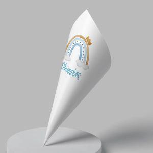 Paper candy cones Rainbow with clouds and a crown boy