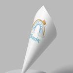 Paper candy cones Rainbow with clouds and a crown boy