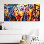 Πίνακας σε καμβά Surrealistic woman faces, πανοραμικός