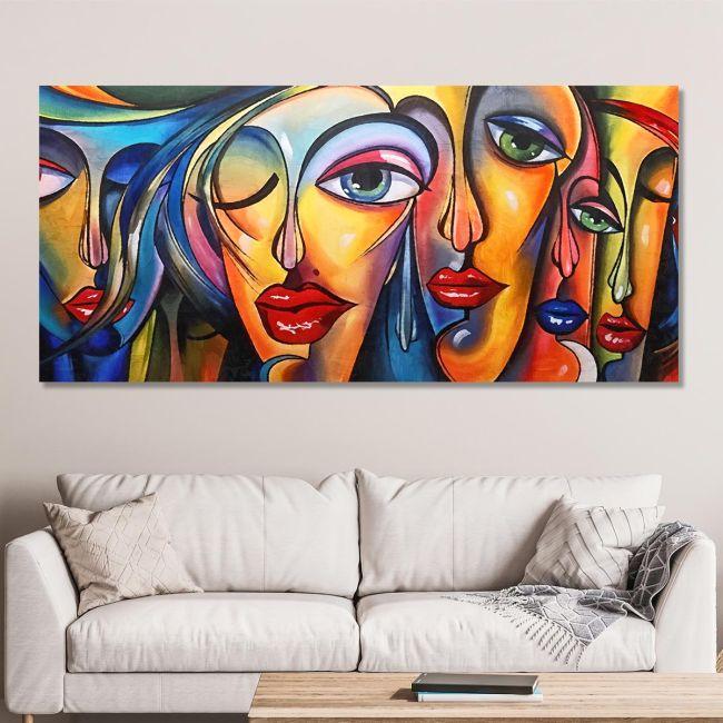 Canvas print Surrealistic woman faces, panoramic