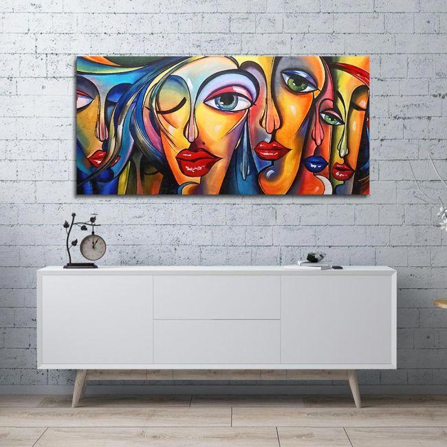 Canvas print Surrealistic woman faces, panoramic