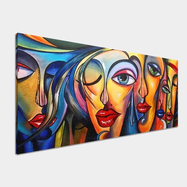 Canvas print Surrealistic woman faces, panoramic