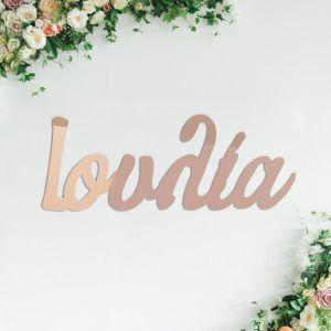 Acrylic pink gold mirror name for baptism decoration