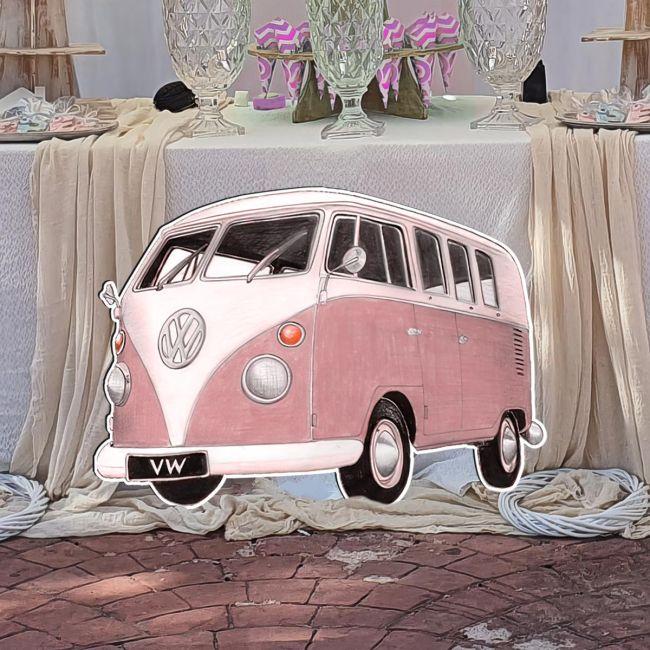 Βανάκι Camper lineart pink, ξύλινη φιγούρα εκτυπωμένη