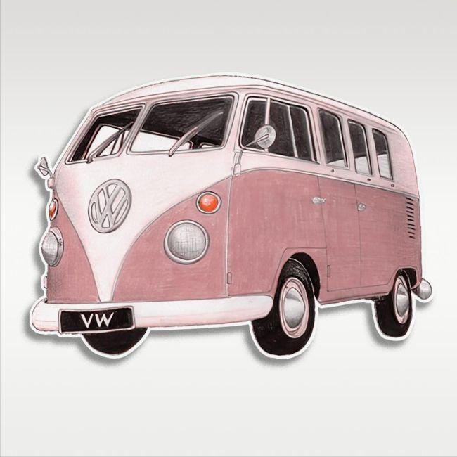 Βανάκι Camper lineart pink, ξύλινη φιγούρα εκτυπωμένη