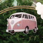 Βανάκι Camper lineart pink, ξύλινη φιγούρα εκτυπωμένη