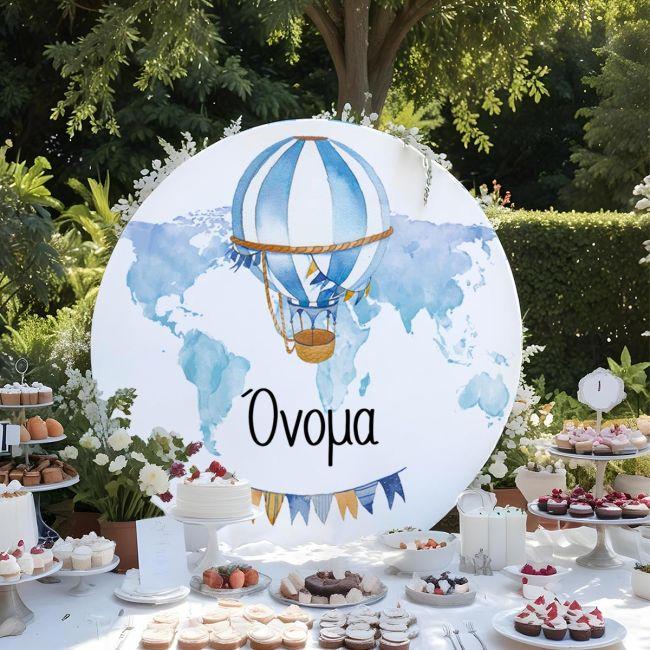 Wooden printed sign, Watercolor balloon with name, blue